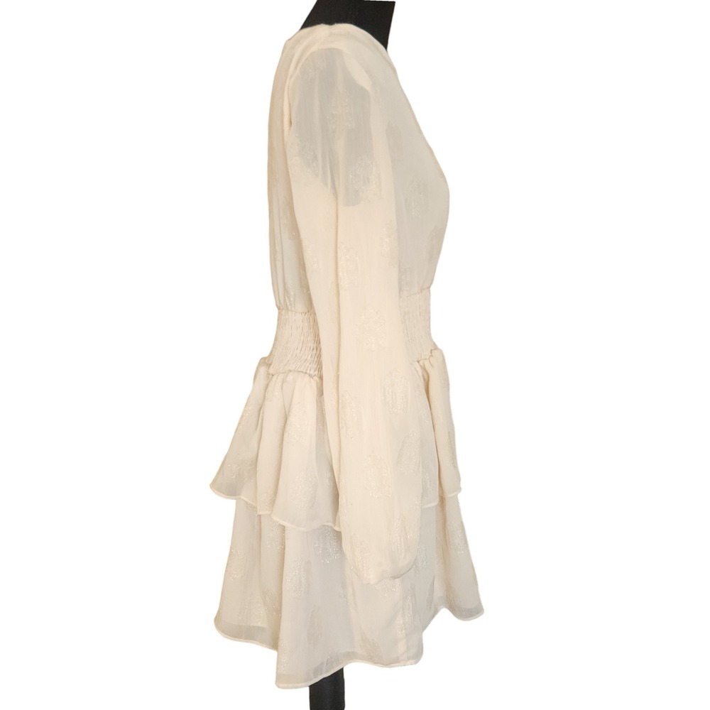 DO+BE Women Cream Metallic Fil-Coupé Tiered Mini Dress Small $98‎ - Picture 5 of 10